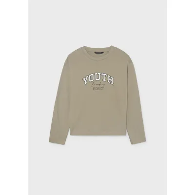 TAUPE TSHIRT LONG SLEEVE WHITE YOUTH PRINT / 842-068