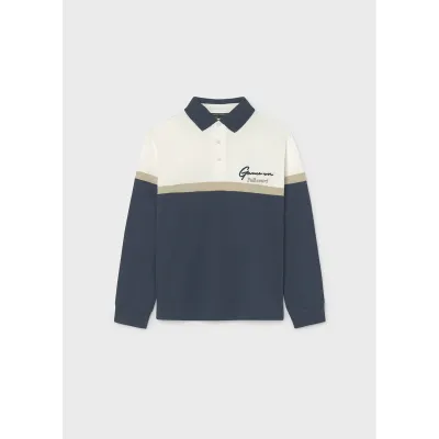 WHITE & NAVY POLO TOP BEIGE STRIPE LONG SLEEVE / 7104-064