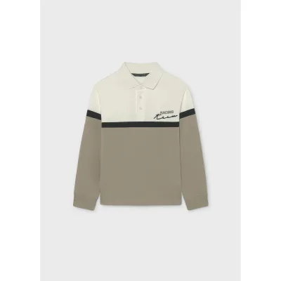 CREAM & BEIGE STRIPE POLO TOP BLACK STRIPE / 7104-065