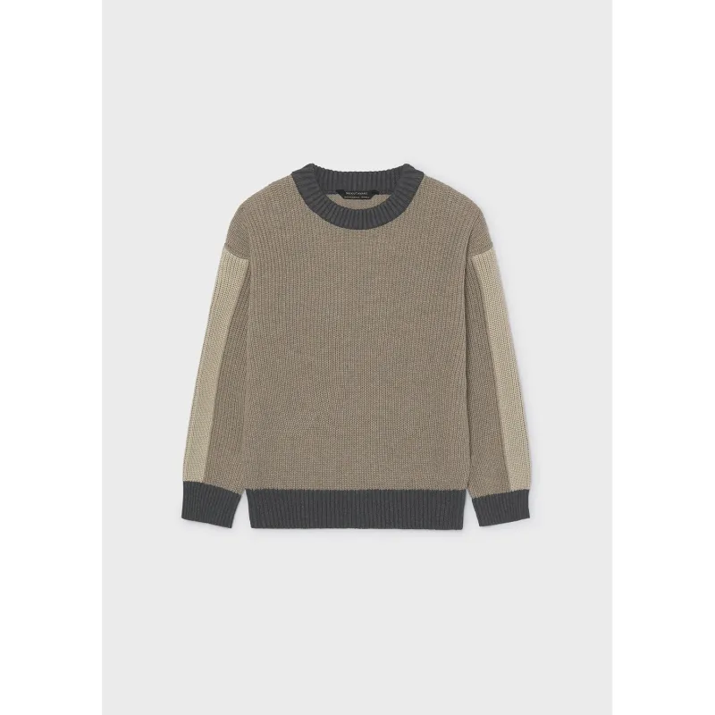 TAUPE KNIT SWEATER GREY TRIM / 7328-015