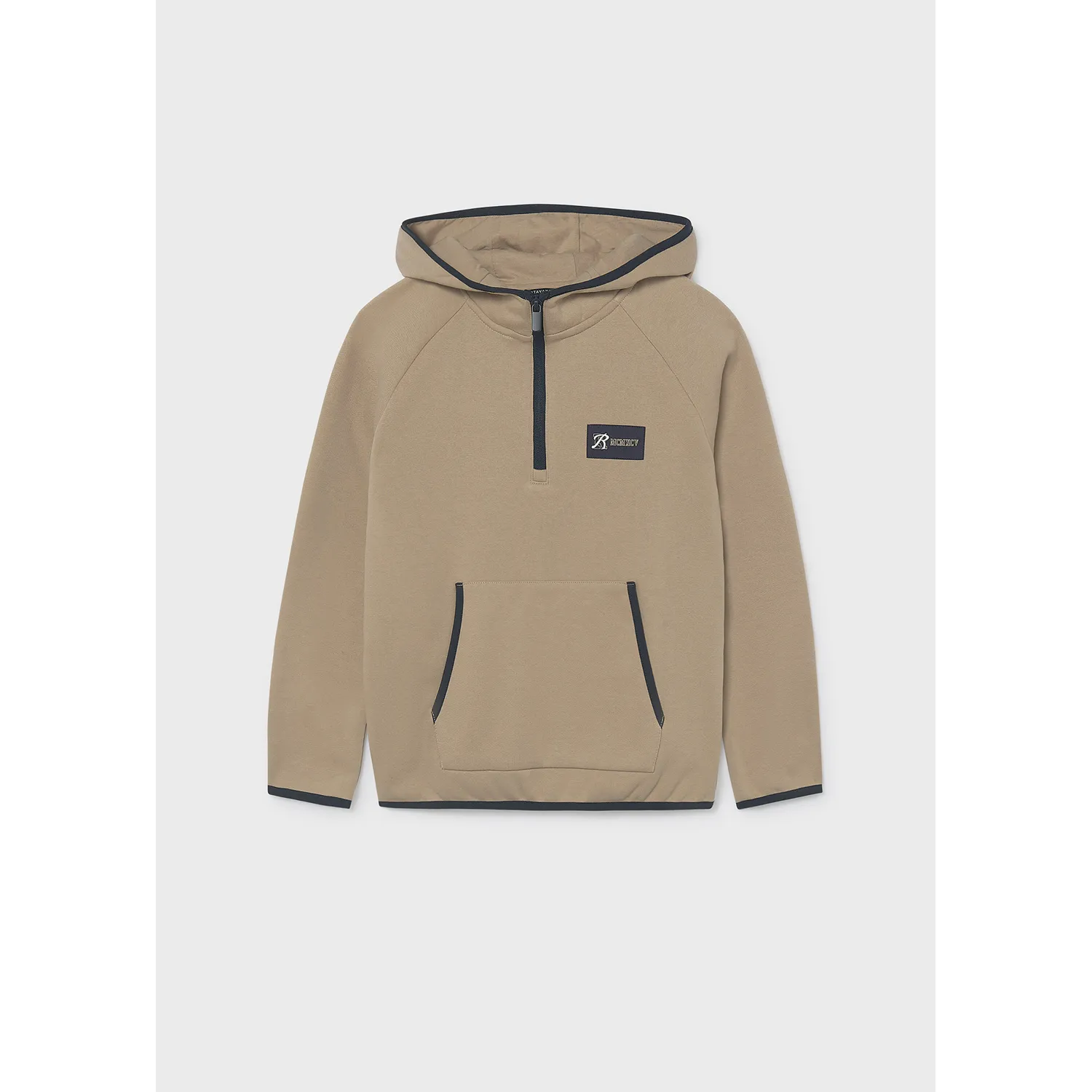 TAUPE HOODED POLO SWEATTOPNAVY TRIM / 7407-027