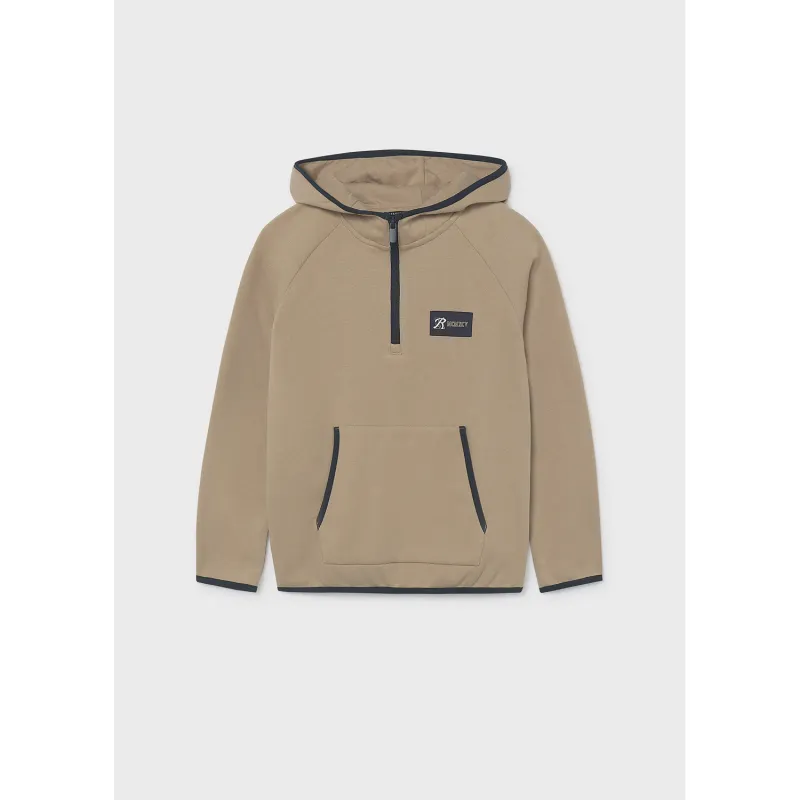 TAUPE HOODED POLO SWEATTOPNAVY TRIM / 7407-027