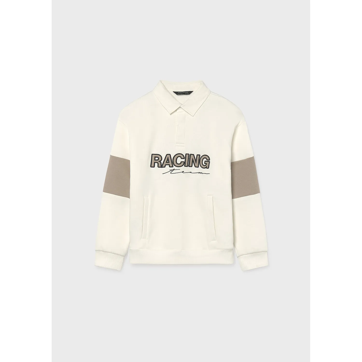IVORY & TAUPE POLO STYLE TOP RACING APPLIQUE / 7406-022