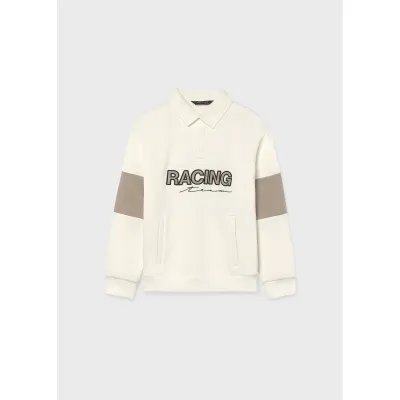 IVORY & TAUPE POLO STYLE TOP RACING APPLIQUE / 7406-022