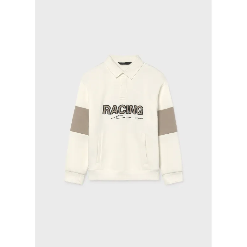 IVORY & TAUPE POLO STYLE TOP RACING APPLIQUE / 7406-022