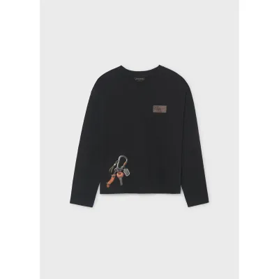 BLACK TSHIRT 3D LOGO LONG SLEEVE / 7042-032