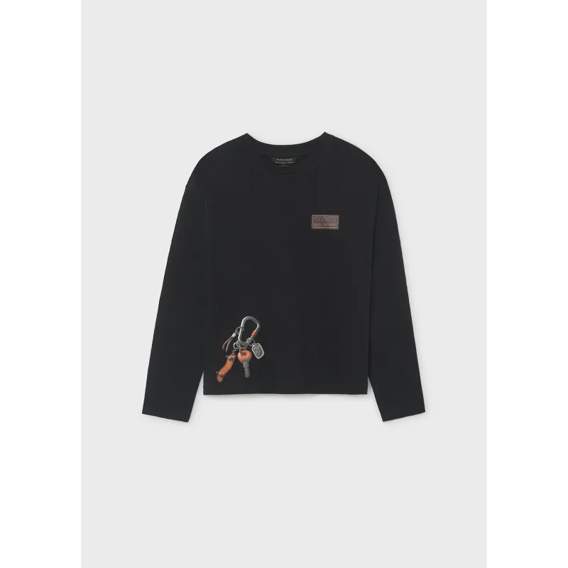 BLACK TSHIRT 3D LOGO LONG SLEEVE / 7042-032