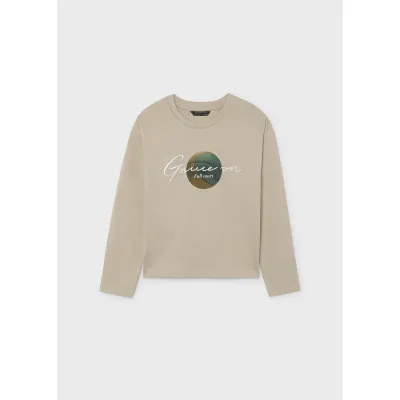BEIGE TSHIRT LONG SLEEVE SOCCER BALL PRINT / 7049-057