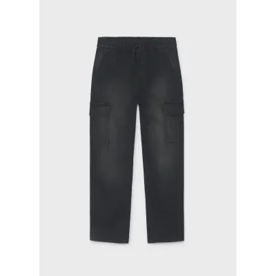 BLACK SOFT DENIM JOGGER PANT CARGO POCKETS / 7506-090