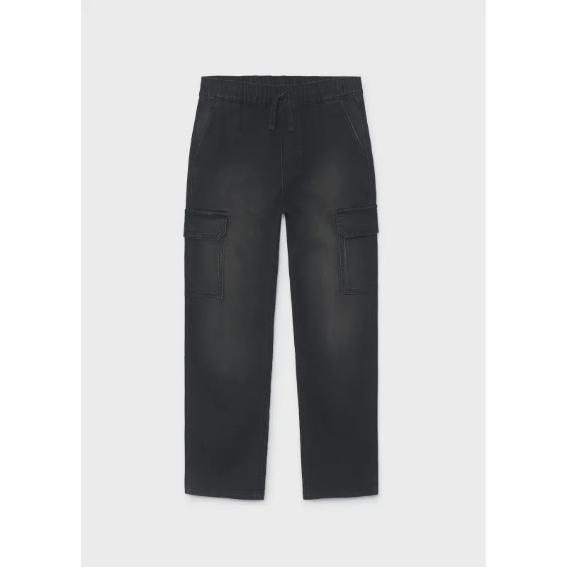 BLACK SOFT DENIM JOGGER PANT CARGO POCKETS / 7506-090