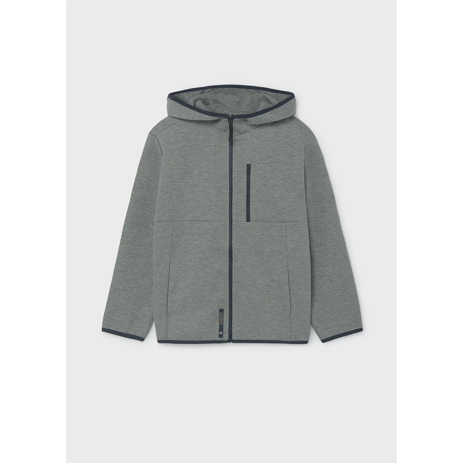 GREY HOODED CARDIGAN NAVY TRIM / 7417-074