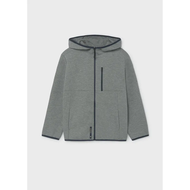 GREY HOODED CARDIGAN NAVY TRIM / 7417-074