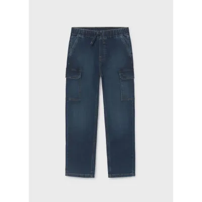 DARK BLUE SOFT DENIM JOGGER PANT CARGO POCKETS / 7506-089