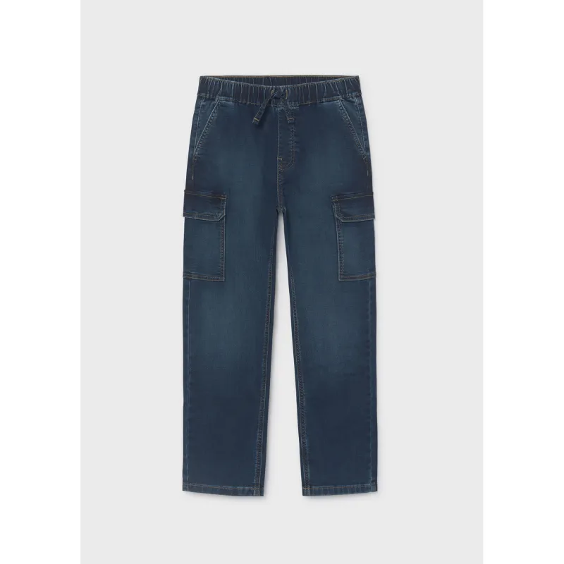 DARK BLUE SOFT DENIM JOGGER PANT CARGO POCKETS / 7506-089
