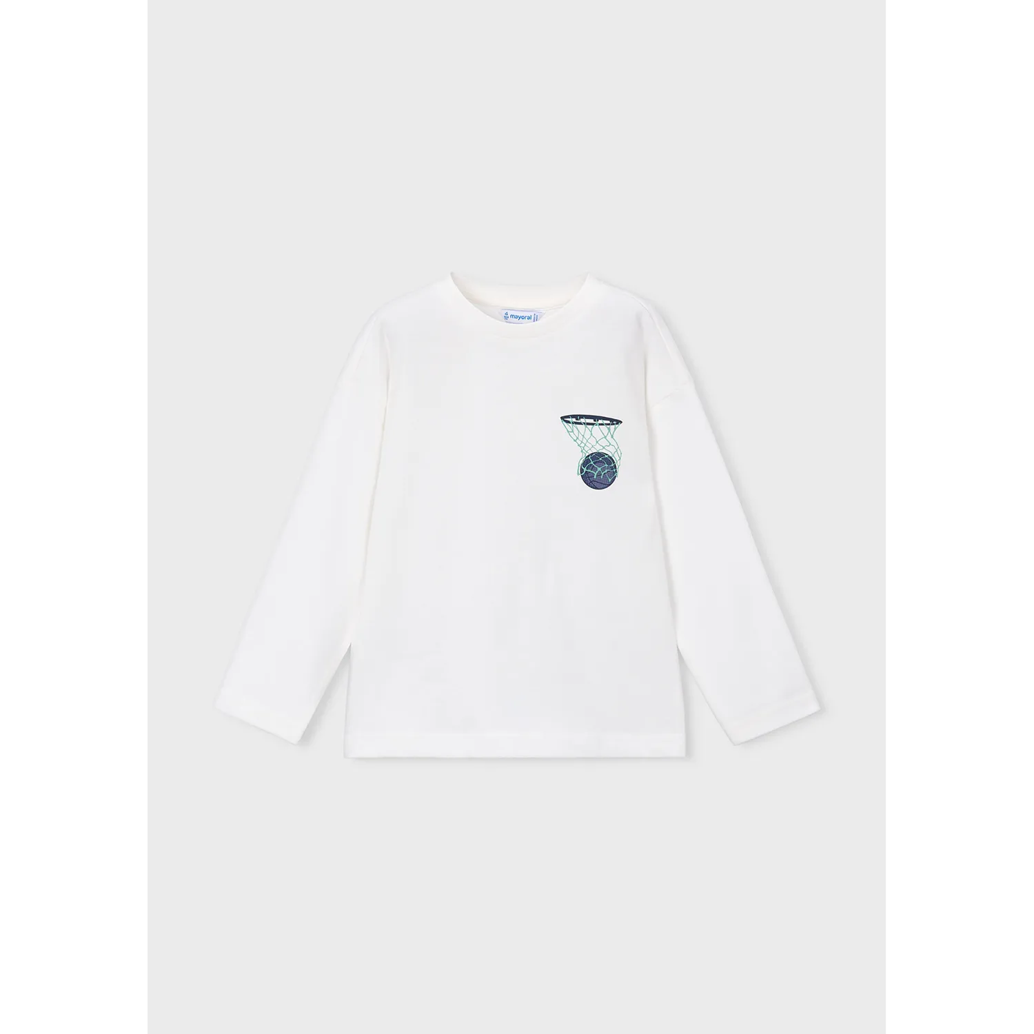 IVORY TSHIRT LONG SLEEVE BLUE BASKETBALL & NET / 4006-0860