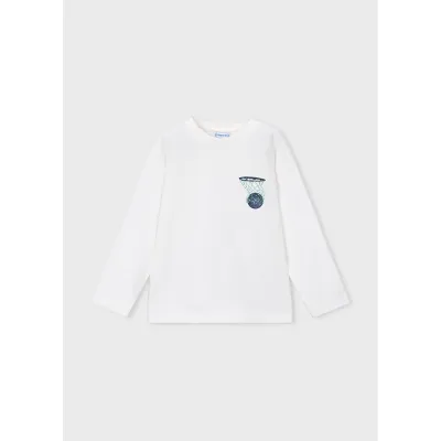 IVORY TSHIRT LONG SLEEVE BLUE BASKETBALL & NET / 4006-0860