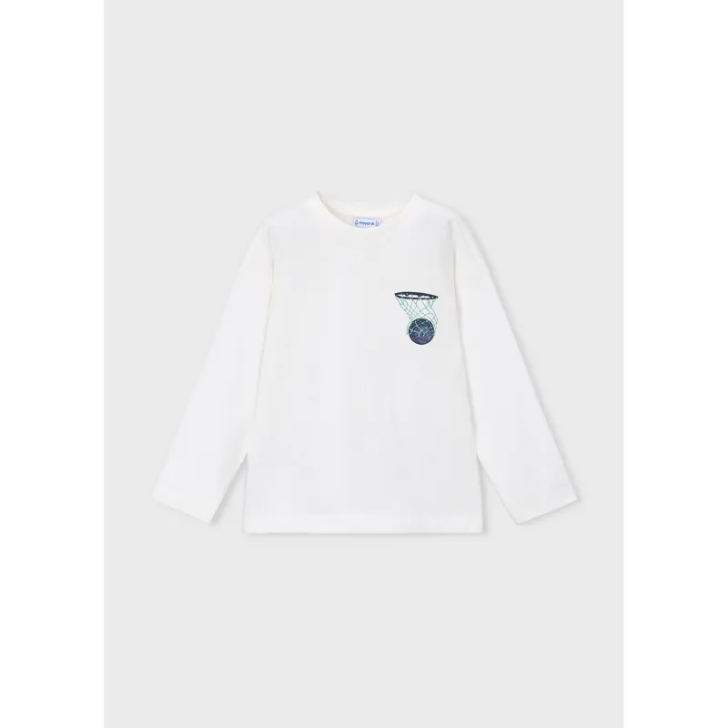 IVORY TSHIRT LONG SLEEVE BLUE BASKETBALL & NET / 4006-0860
