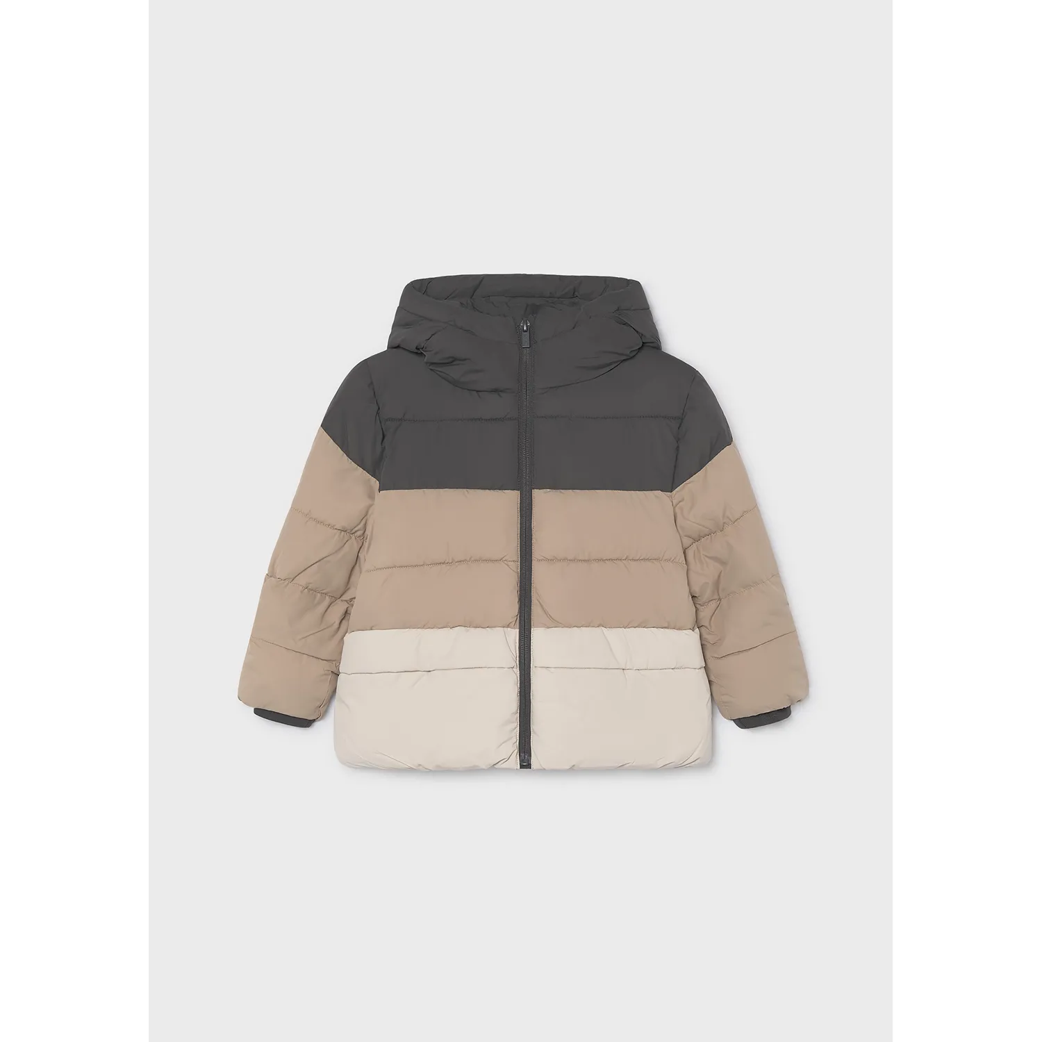 3TONE BLACK BEIGE & CREAM PUFFER JACKET HOODED / 4403-048