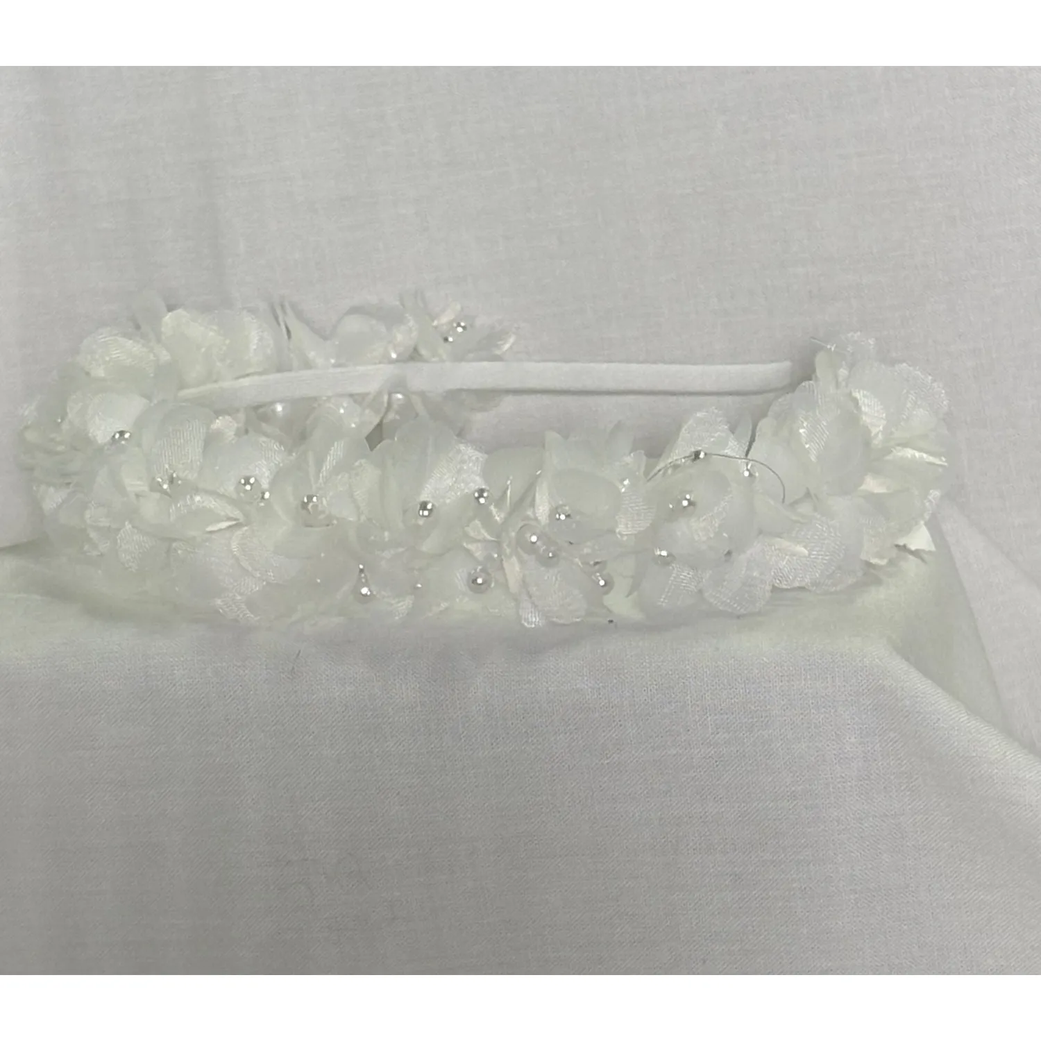 OFF WHITE PEARL & ORGANZA PETALS HEADBAND / 0