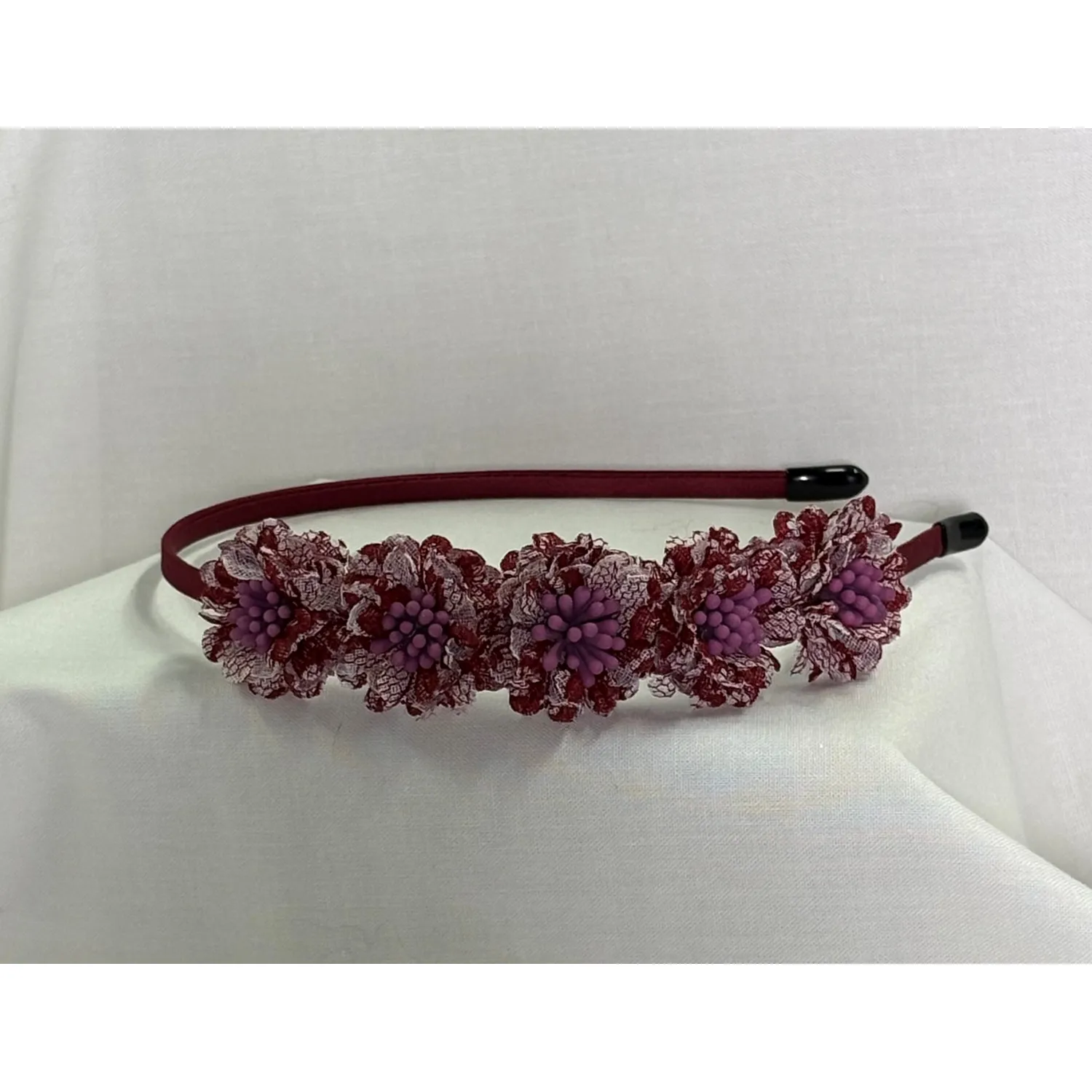 BURGUNDAY HEADBAND LACE FLOWERS / 0