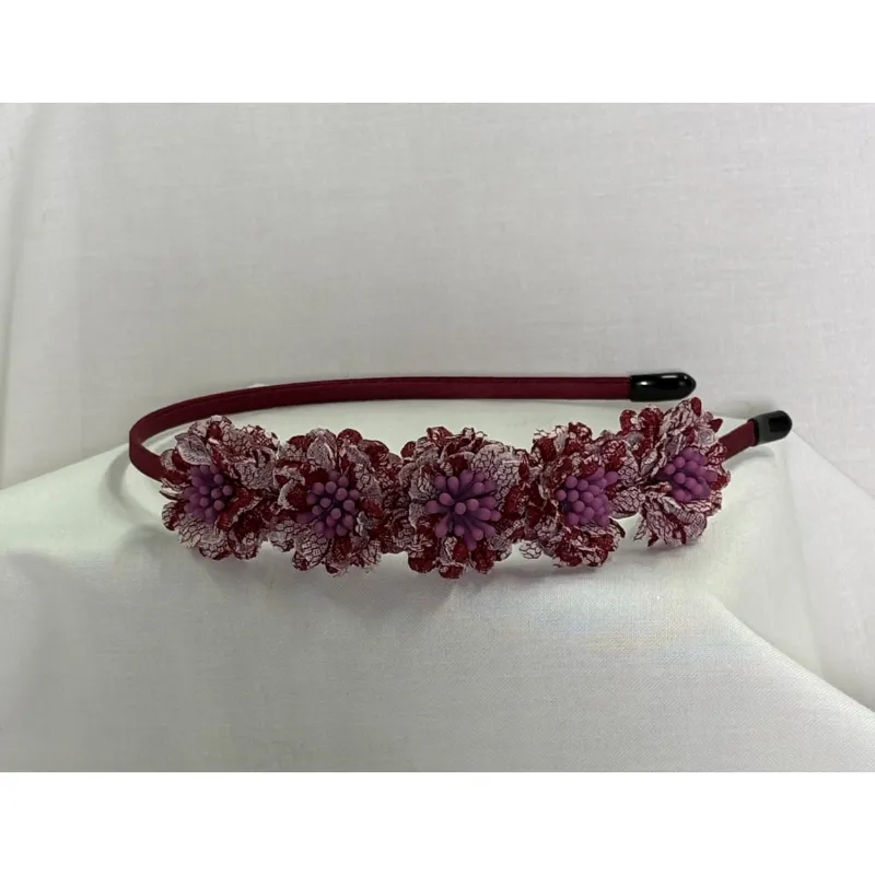 BURGUNDAY HEADBAND LACE FLOWERS / 0
