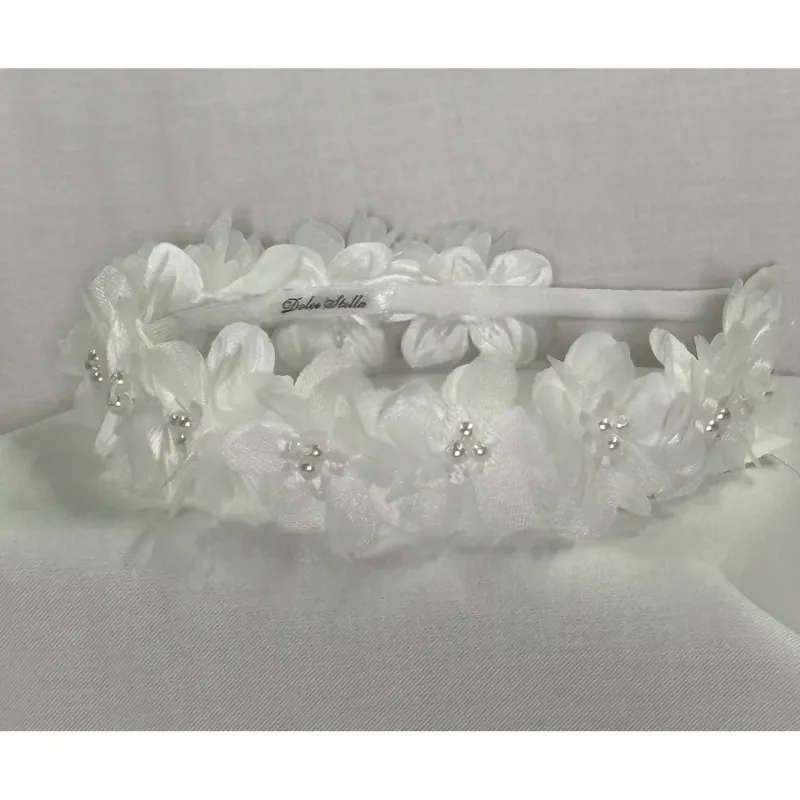 OFF WHITE DAISY HEADBAND FLOWERS WITH PEARL CENTRE / 0