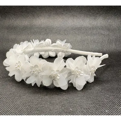 OFF WHITE DAISY HEADBAND FLOWERS WITH PEARL CENTRE / 0