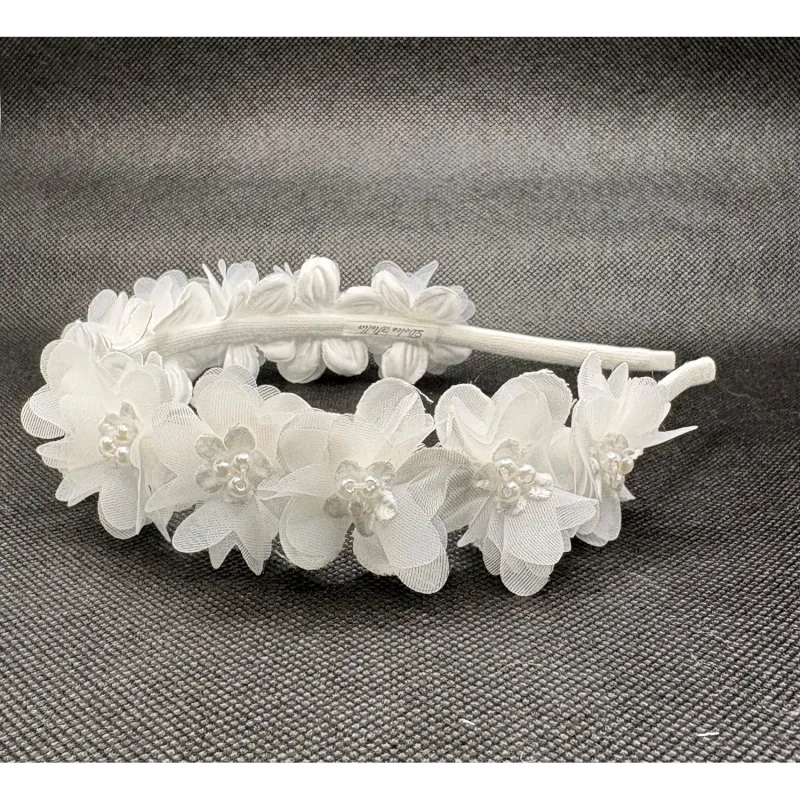 OFF WHITE DAISY HEADBAND FLOWERS WITH PEARL CENTRE / 0