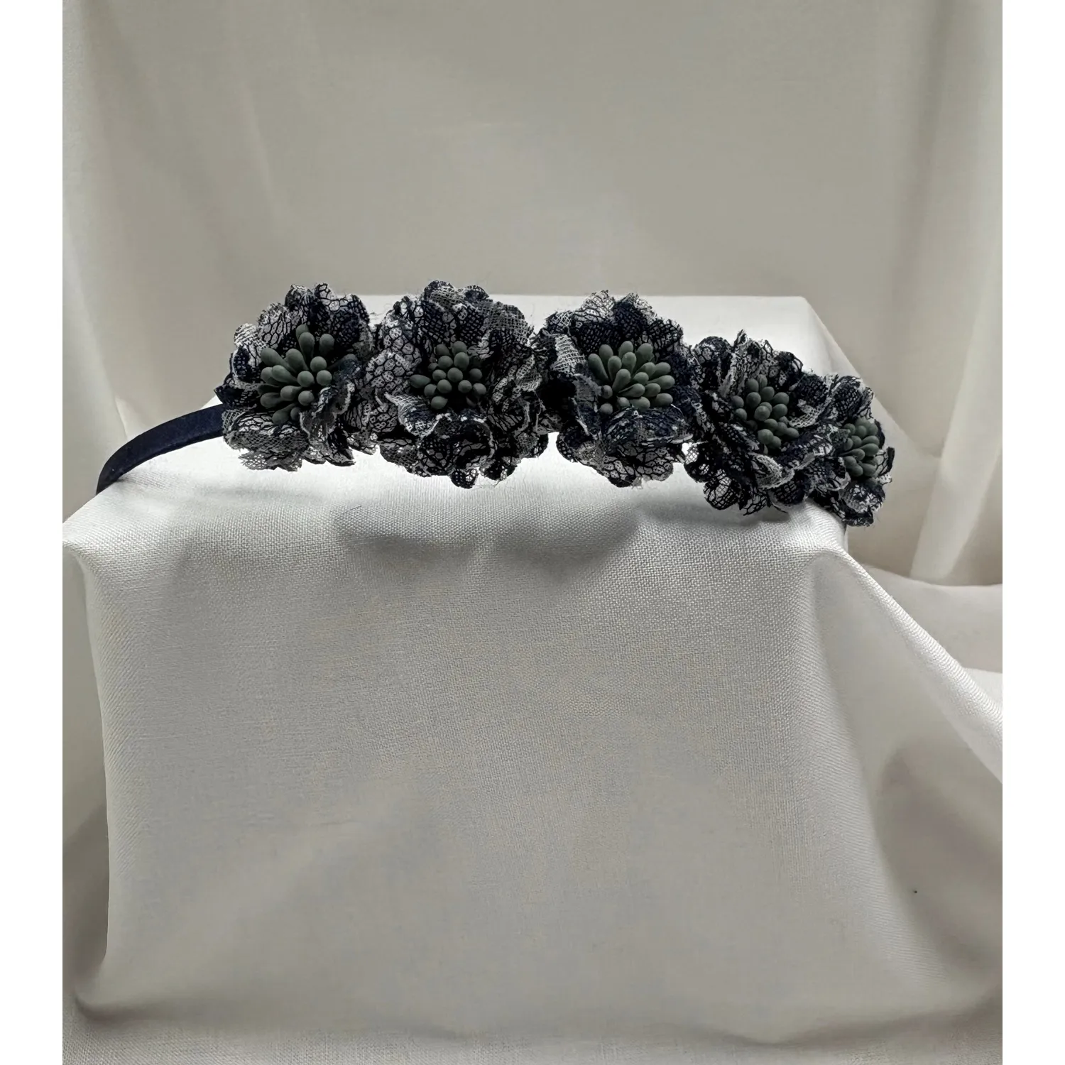 NAVY HEADBAND LACE FLOWERS / 0