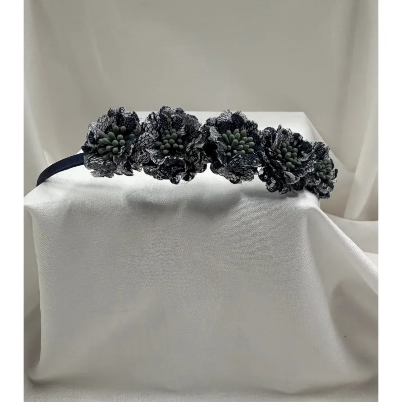 NAVY HEADBAND LACE FLOWERS / 0