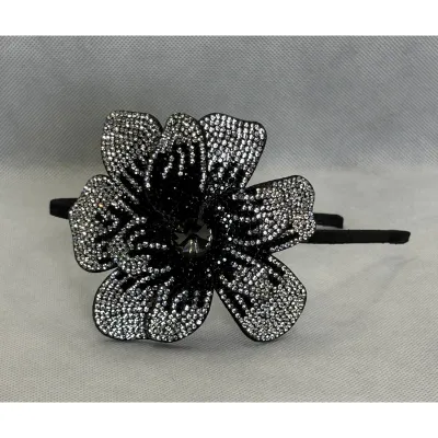 BLACK/SILVER LARGE CRYSTAL FLOWER HEADBAND / 0
