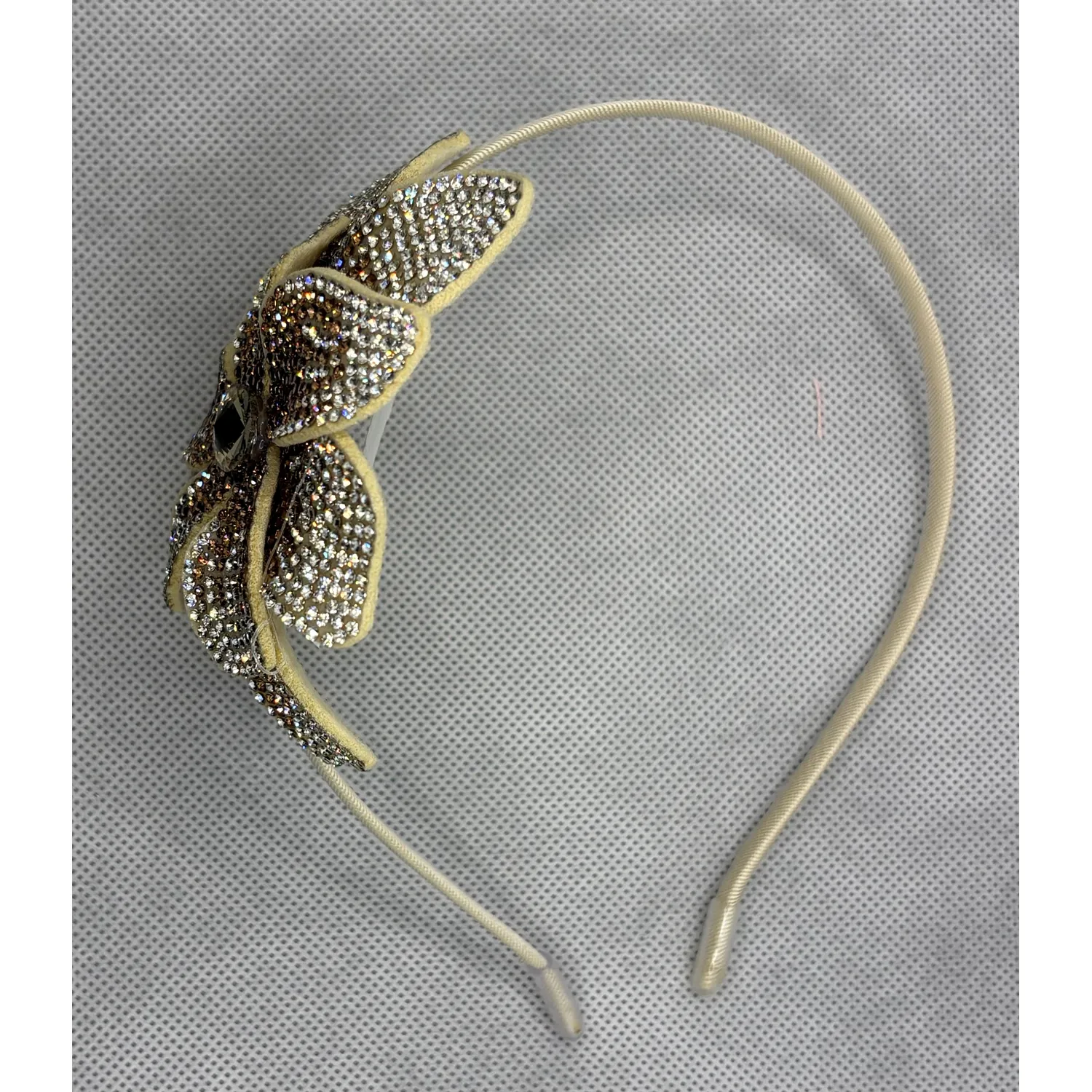 BEIGE/SILVER LARGE CRYSTAL FLOWER HEADBAND / 0
