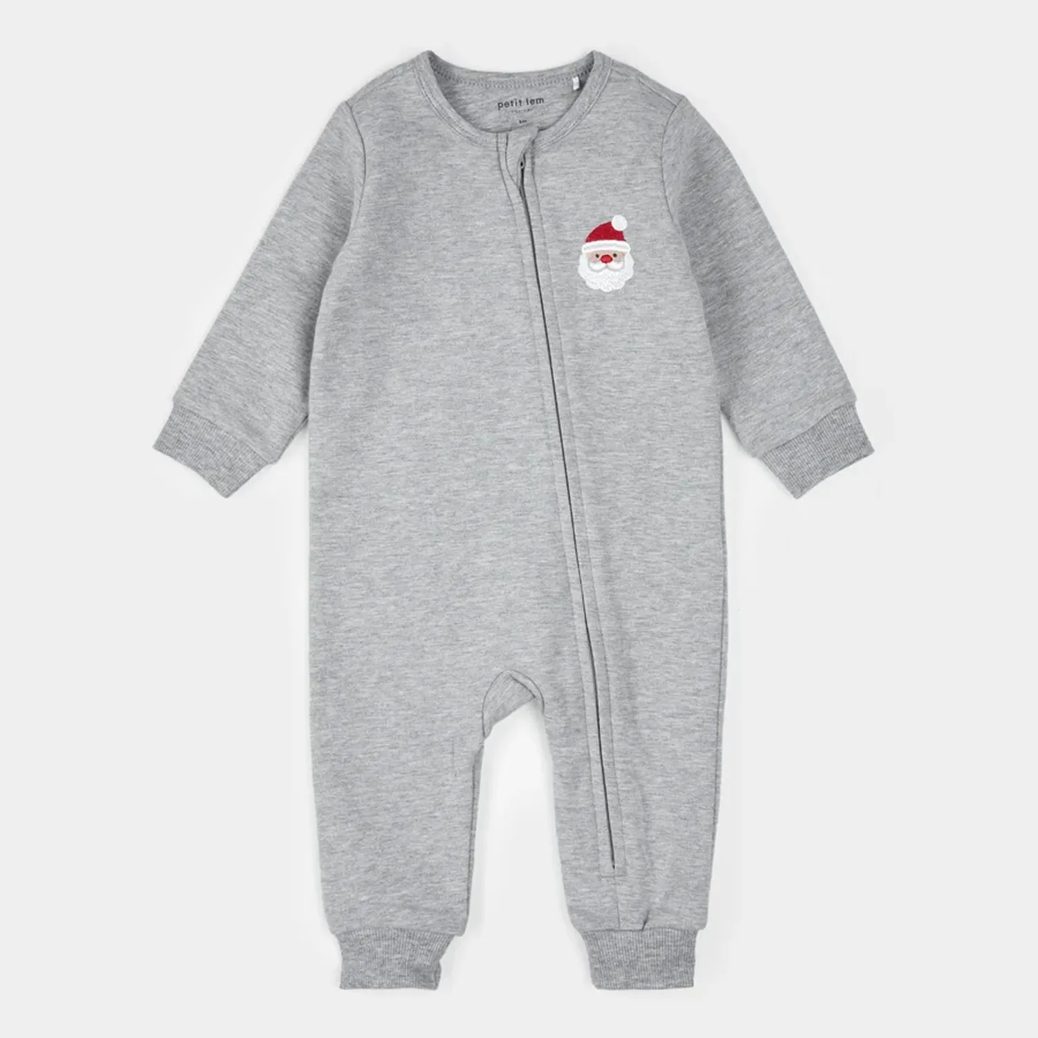 HEATHER GREY ROMPER RED SANTA BABY APPLIQUE / 25HRW60N01/B