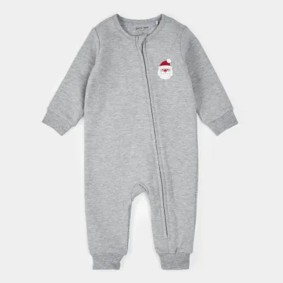 HEATHER GREY ROMPER RED SANTA BABY APPLIQUE / 25HRW60N01/B