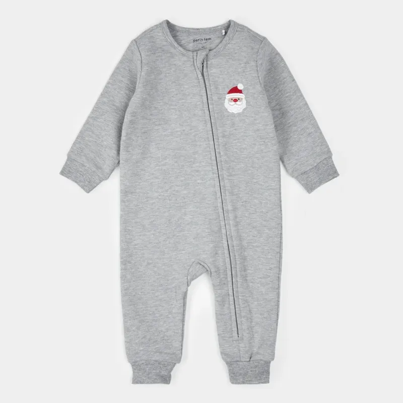 HEATHER GREY ROMPER RED SANTA BABY APPLIQUE / 25HRW60N01/B