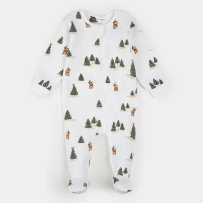 OFF WHITE SLEEPER REINDER & CHRISTMAS TREE PRINT / 26HGL40P19/B