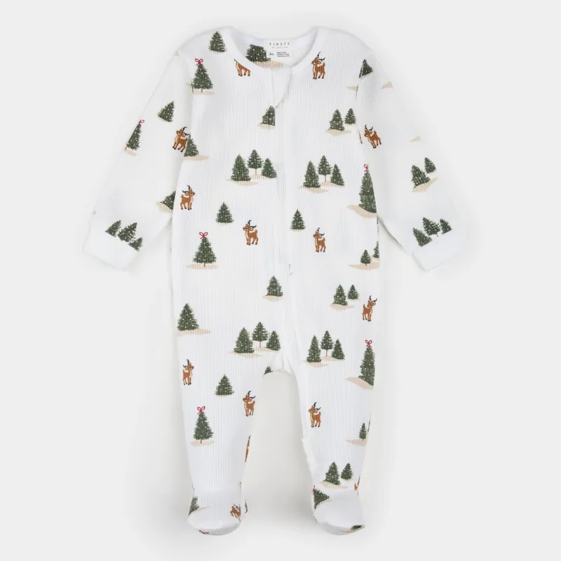 OFF WHITE SLEEPER REINDER & CHRISTMAS TREE PRINT / 26HGL40P19/B