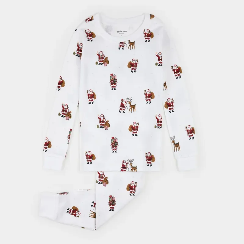 OFF WHITE 2PC SLEEPER SANTA & REINDEER PRINT / 26HRS50Q65/K