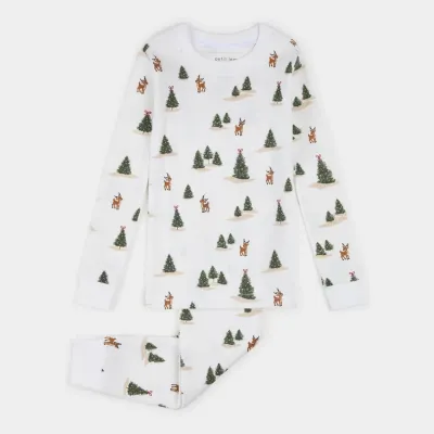 OFF WHITE 2PC PYJAMA CHRISTMAS TREE & REINDEER PRINT / 26HRS52Q78/K