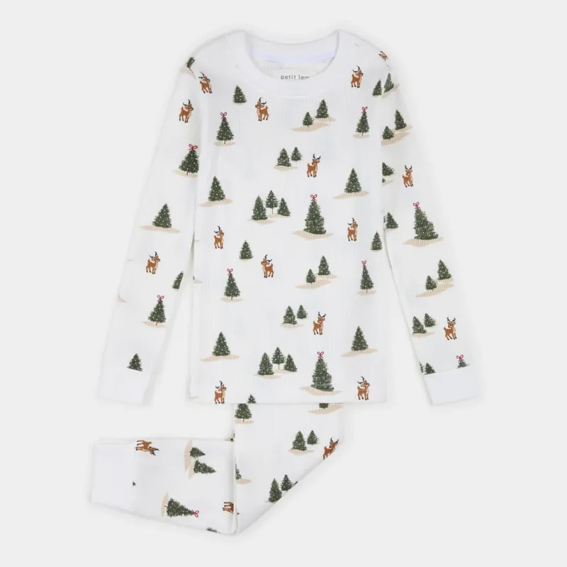 OFF WHITE 2PC PYJAMA CHRISTMAS TREE & REINDEER PRINT / 26HRS52Q78/K