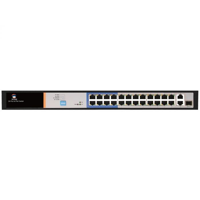24 Port Fast Ethernet AI PoE Switch with 2GE/1SFP Uplink