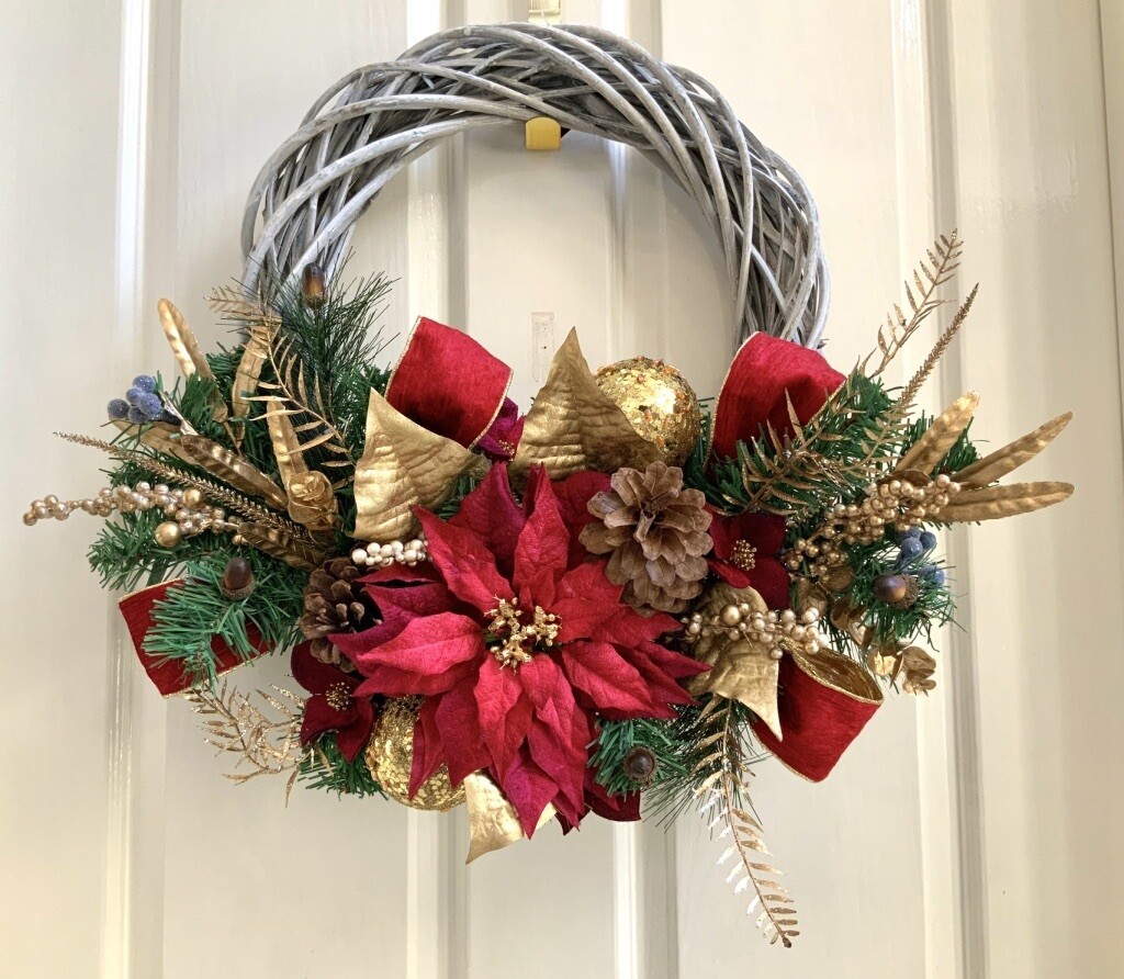 Traditional Christmas Red poinsettia & luxe gold Wreath