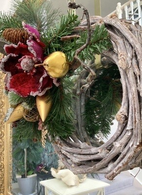 Rustic red magnolia Christmas wreath