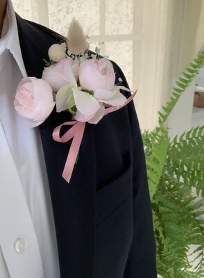 Triple peony light pink handmade boutonniere w/ dried accents