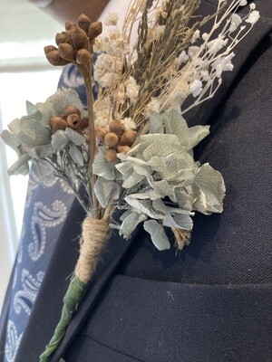 Natural Dried accents powder blue boutonniere