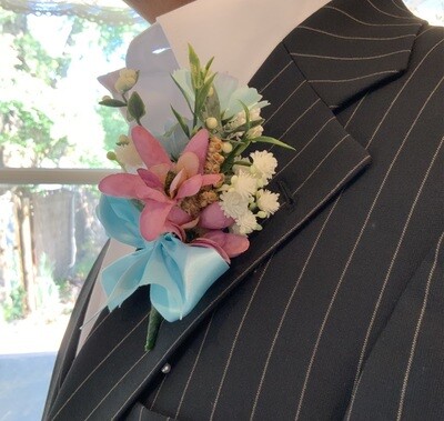 Cool Ocean Blue and Pink Boutonniere