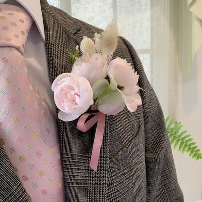 Triple Baby Pink Peony bouquet boutonniere