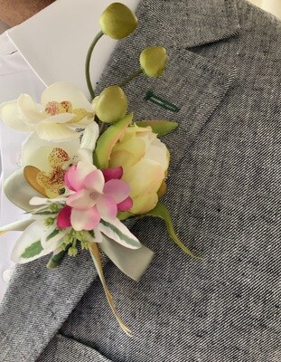 Grand White Orchid Botanical Boutonniere