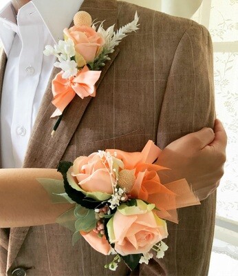 Delicate Peach Pink Rose corsage