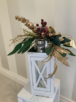 Oblong silver-top white lantern with Botanical Luxe Forest topper Oblong silver-top white lantern with Botanical Luxe Forest topper